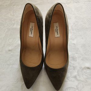 LK Bennet Floret Dark Olive Suede Court Shoes